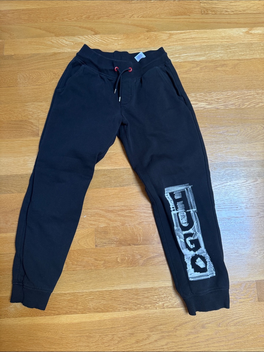 Black Hugo Jogger Sweatpants with White Side Logo